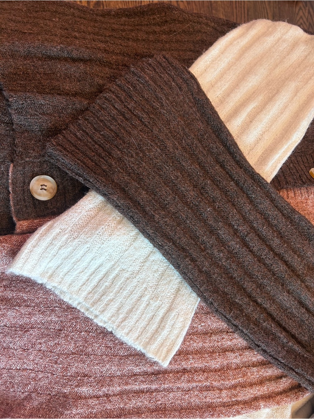 Colorblock V-Neck Button Cardigan Sweater - Brown, Orange, Cream - Picture 5 of 5